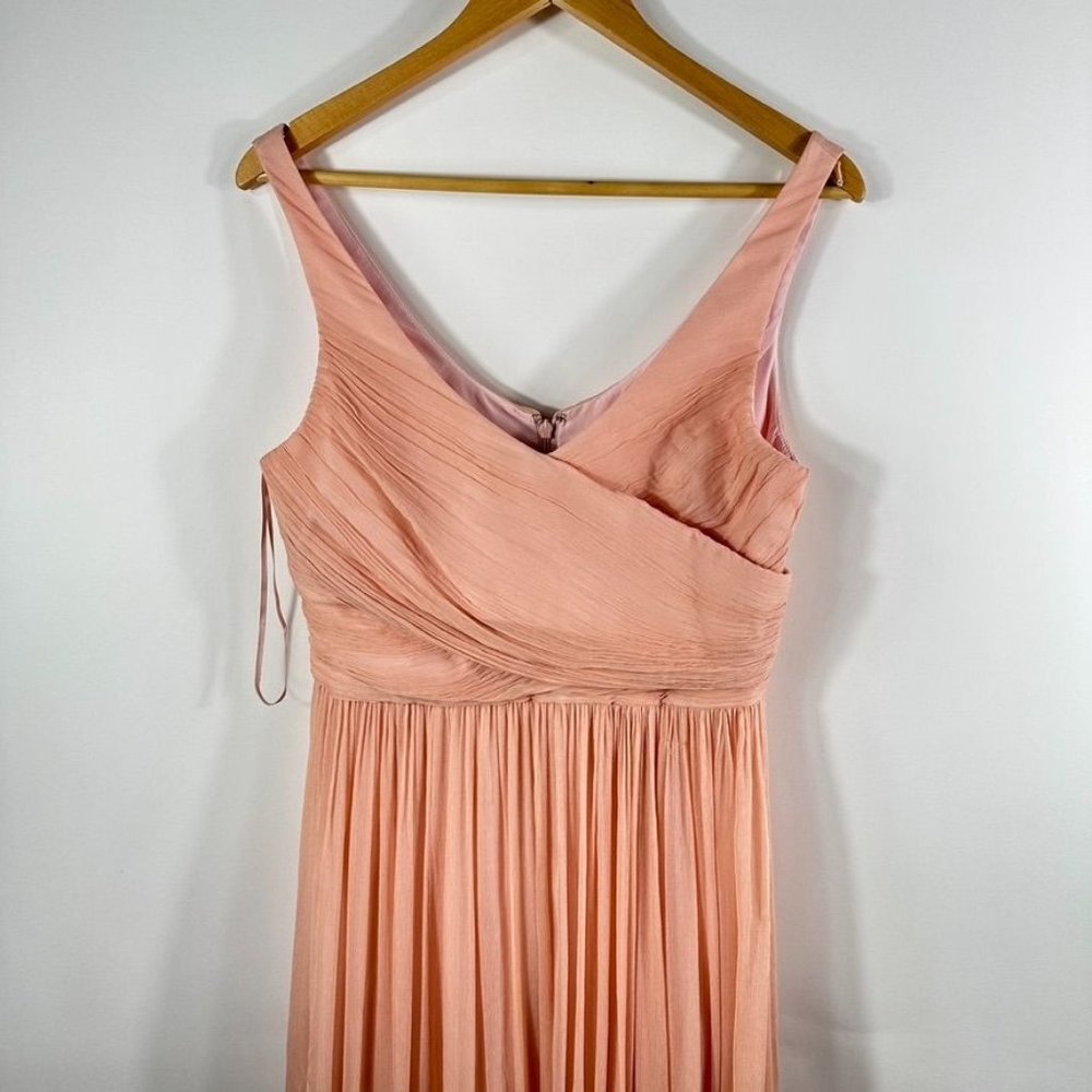 J.Crew Heidi Womens Maxi Bridesmaid Dress Sz 10 Pink Pleated Chiffon Empire Wrap